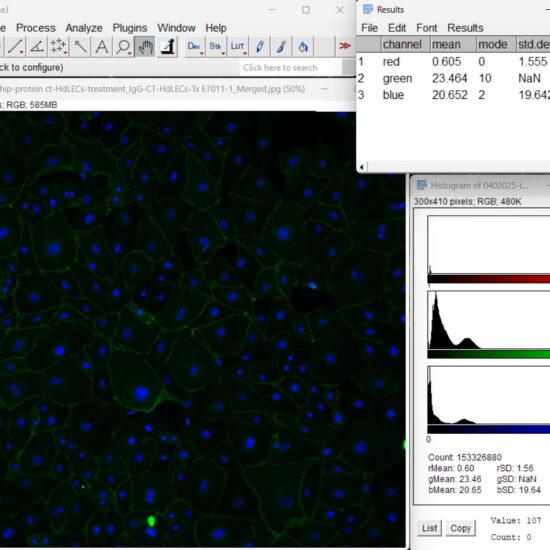 Fiji Interface displaying RGB histograms